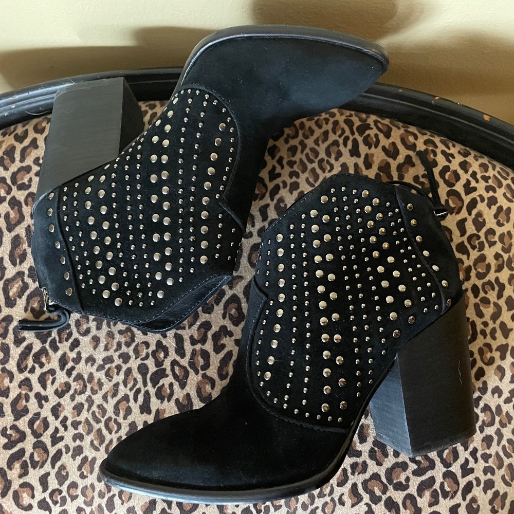 Vince Camuto “Tippie” Black Suede Leather Silver Stud Ankle Bootie Boots